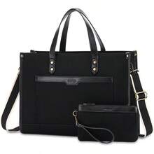 Laptop Tote Bag WomenRAVUO Water Resistant 15.6 Inch Large Canvas Shoulder Handbag With Wallet Purse For Business Work Travel - Black - View 1