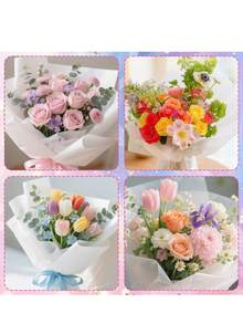 76号纸花束包装纸 - 乳白色，30厘米 x 30厘米无纺布防水花束包装纸，可蚀刻内衬纸，适用于花店包装、花束装饰和母亲节礼品花束 - 彩色 - 查看 2