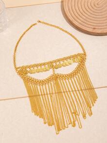 1pc Shiny Badge Pendant Chain Decor Masquerade Mask, Suitable For All Seasons - Gold - View 3