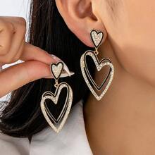 1对优雅水钻心形吊坠耳环，情人节时尚首饰 - 彩色 - 查看 5