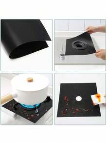 4 PCS Reusable Stove Burner Covers - 0.1mm Double-Layer Non-Stick Black Coating | 10.6x10.6 Inch, Easy To Clean For Kitchen Cooking - Multicolor - View 5