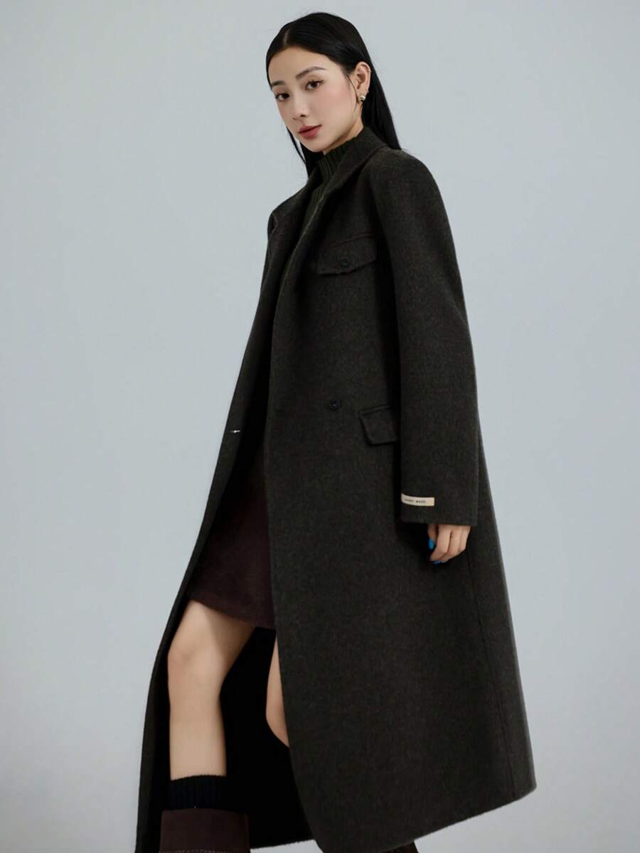 Women's Winter Merino Wool Coat 100% Pure Wool Double Faced Wool Coat Casual Notch Lapel Single-Breasted Peacoat Women's OL-Style Coat  Fall Winter Clothes Womens Long Wool Coat White Warm Jacket For Fall & Winter  Chic Elegant Outerwear - 棕色咖 - 查看 1