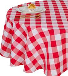 DWCN 1 Stück karierte Tischdecke, runde Tischdecke, waschbare, wetterfeste, fleckenabweisende und wasserdichte Tischdecke für den Außenbereich, ideal für Picknicks, Esszimmer, Gartenpartys und Hochzeiten. - Khaki und Weiß - Übersicht 4
