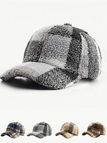 1 szt. Jesienno-zimowa pluszowa czapka baseballowa w kratę, ciepła czapka z daszkiem w stylu retro brytyjskim, uniwersalny modny kapelusz odpowiedni dla kobiet do codziennego noszenia, na sesje zdjęciowe, na zakupy, na prezent