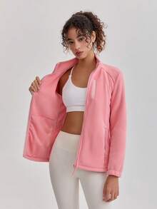 Jaket Fleece Outdoor Wanita, Sweatshirt Kerah Tegak Hangat & Bernapas, Cocok Untuk Hiking & Olahraga, Musim Semi/Gugur, Musim Dingin, Ski - Baby Pink - View 11