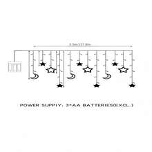 1 قطعة إضاءة ستارة LED بطارية بطول 3.5 متر و120 مصباح، مزينة بنجوم كبيرة وصغيرة وقمر، تعمل ببطاريات AA ثلاث بطاريات (البطاريات غير مشمولة)، بإضاءة ثابتة ووميض، مناسبة لحفلات عيد الميلاد والستائر الداخلية والغرف والأشجار والحفلات وديكورات أعياد الميلاد والمناسبات الأخرى