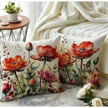 2 piezas Fundas de cojín con estampado de flor de amapola, fundas de cojín con tema natural, fundas de cojín con arte de acuarela para decoración del hogar primavera/verano, decoración de sofá o porche (floral rojo) (16in*16in 18in*18in 20in*20in) - Rojo - Ver 7