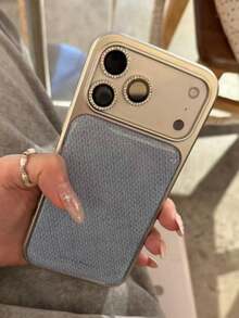 Cute Simple Knitted Pattern Silvery Epoxy Phone Case Compatible With IPhone 17 ProMax 17Pro 17 Air 17 16 15 14 13 Pro Max Plus Fashion Jersey Soft Protective Back Cover For Girl Gift - Blue Knit - View 3
