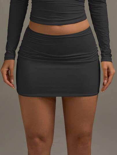 XLLAIS Women's Autumn Simple Solid Color Fashionable Pleated Bodycon Skirt