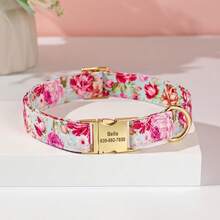 Collier personnalisé imprimé pour chien avec gravure, collier de compagnie personnalisé à motif floral, collier avec étiquette d'identification anti-perte réglable pour chiens petits/moyens/grands, La Vie Secrète des Animaux de Compagnie, Cadeaux personnalisés - Rose pâle - Voir 13