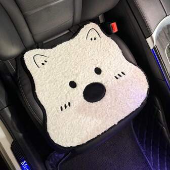 1pc Plush Westie Dog Car Seat Cushion, Thick Warm Winter Seat Pad For Home, Office, Universal For Women