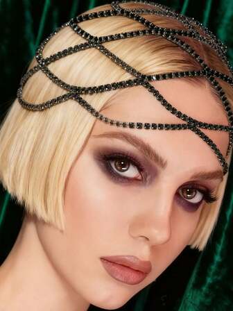 波西米亚风镂空网状头链；奢华宴会派对女士晚礼服闪亮配饰。