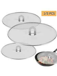 1/3 piezas Protector contra salpicaduras, Pantalla antisalpicaduras de sartén de acero inoxidable, Protector contra salpicaduras, Cubierta para grasa con mango plegable, Cubierta de malla para grasa, Para cocina, restaurante - Multicolor - Ver 13