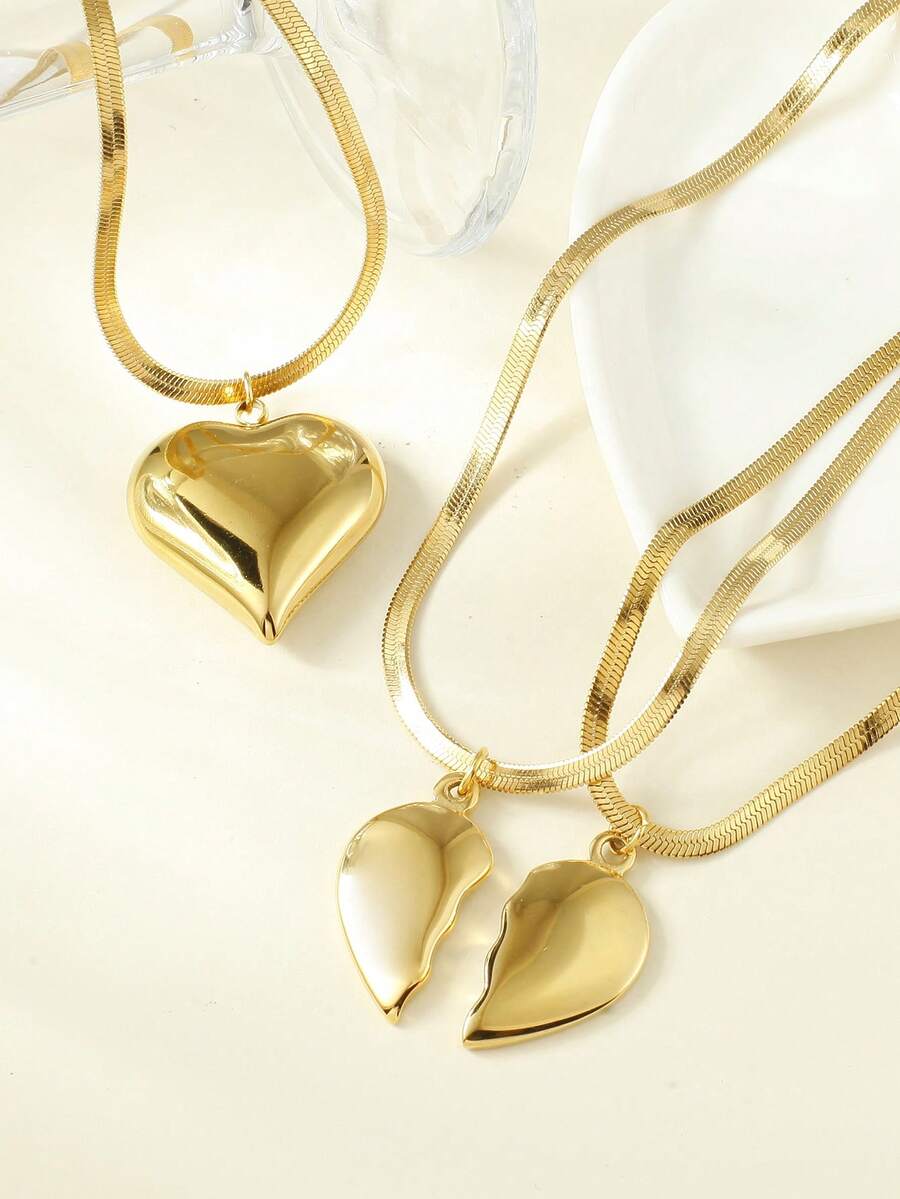 1 Stück Edelstahl Halskette Romantisches Herz Beste Freunde Gute Freundschaft, Paar Anhänger Halskette für Frauen Paar Schmuck Geschenk - Gold - Übersicht 1