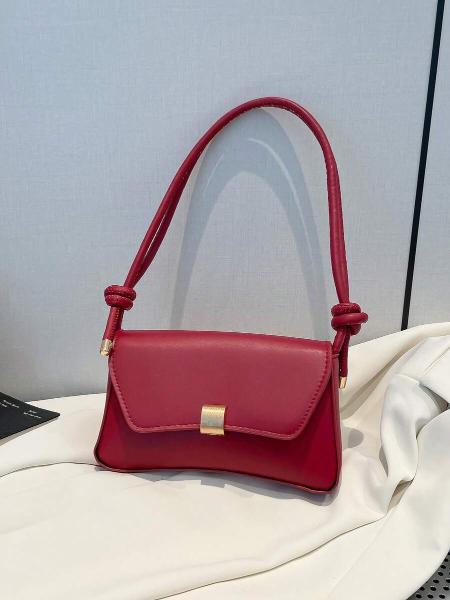 Fashionable Solid Color Baguette Bag, Minimalist Women Underarm Shoulder Bag - Burgundy - View 1