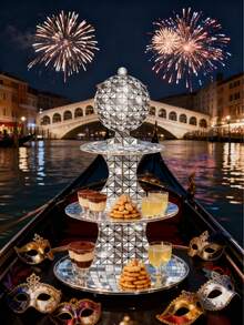 1set Disco-Themed Cupcake Stand, Cupcake Display Stand, Three-Tier Dessert Display Stand. Suitable For Disco-Themed Birthday Parties, Birthday Parties, Retro Parties, Baby Showers, Bachelor/Bachelorette Parties, Holiday Table DIY Cake Decorating, Bridal Dessert Tables, Or 70s New Year's Eve Snack Displays. - Multicolor - View 5