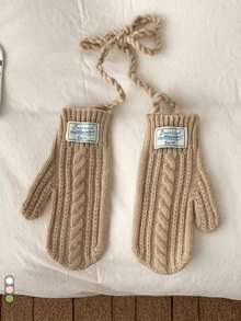 1双秋冬保暖可爱挂脖触屏针织手套，女士款，加厚保暖防风全指手套，适合骑行、骑车、学生等场合，新品上市 - Best wish掛脖全包手套 - 查看 20