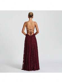 Christmas New Party Style Evening Dress, Sexy And Spicy Girl, Bareback Strap Style Long Dress - 酒紅色 - 查看 4