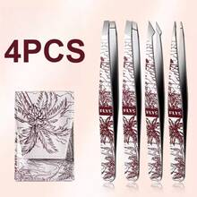 1/4pcs Stainless Steel Precision Eyebrow Tweezers Set, Professional Beauty Tool For Eyebrow, Facial Hair And Ingrown Hair Care, Unisex Eyebrow Tweezer - Multicolor - View 10