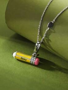 1pc Fashionable Zirconia Crystal Letter Enamel Pendant Necklace, Elegant Party Jewelry For Women, Unique Design For Handbag, Keychain, Girlfriend Gift, Christmas Gift, Valentine's Day Gift, Mother's Day Gift - 3D Pencil Pendant Necklace - View 2