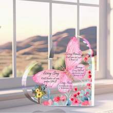 1pc Acrylic Heart-Shaped Bible & Inspirational Poem Decor, Perfect Birthday Gift For Faithful Women, Room Decoration Plaque And Sign - Multicolor - View 2