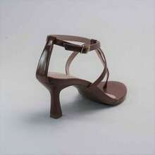 Women's Sandal With Low Heel, Toe Cup, Straps, Patent Leather Back, Comfortable, Soft, Fashionable, Dressy Style. - 濃烈焦糖 - 查看 2