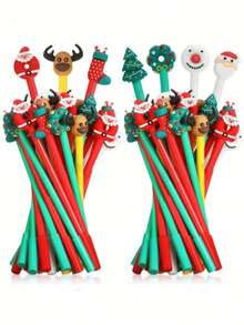 10/100pcs-Christmas Gel Ink Pens Novelty Christmas Ballpoint Pens Black Gel Ink Christmas Character Stick Pens Christmas Cartoon Gel Ink Pens Suitable For Classroom Rewards, Office Supplies, Christmas Stocking Stuffers Christmas Gift Box Filling, Christmas Gift Random Style, Not Limited To The Style Shown In The Picture - Multicolor - View 3
