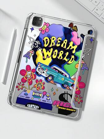 The Beautiful And Cute Cartoon Animation Graffiti Car Smiling Face Heart Letter Flower Double-Sided Painted Acrylic Transparent Crystal Back Cover Is Shockproof And Suitable For IPad 7th Generation, 8th Generation (10.2 Inches), And 10th Generation. It Has A Built-In Pen Slot And Supports Sleep And Wake-Up Functions/Multiple Folding Stand Methods. These Are Halloween Gifts And New Year Gifts