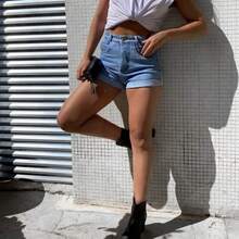 Women's Mom Jeans Shorts, High Waist, Comfortable, Premium Quality, Stylish, Casual - com cinto Claro - 查看 3