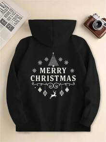 Sudadera con Capucha de Hombre con Estampado de Árbol de Navidad y Bolsillos - Ajuste Holgado, Sudadera Casual de Invierno, Sudadera para Fiestas de Navidad, Suéter Lavable a Máquina para Clima Frío (Otoño/Invierno) - Negro - Ver 1