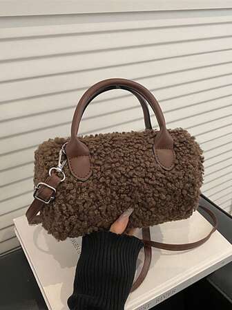 1 pieza Bolso de hombro y bandolera de gran capacidad de unicolor, de peluche, simple y versátil