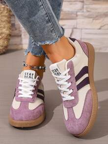 Zapatillas deportivas planas casuales ligeras de moda nuevas para otoño/invierno 2025 con estampado de retazos de colores vintage - Morado - Ver 5