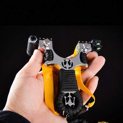 1pc Professional Slingshot With Handle, Suitable For Outdoor Hunting And Shooting Practice, Random Rubber Color, Self-Assembly Required