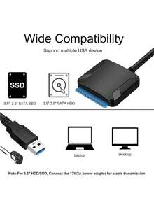 SATA 转 USB 3.0 线缆，USB 3.0 转 SATA III 硬盘适配器兼容 2.5 3.5 英寸 HDD/SSD 硬盘，克隆套件外部磁盘读取器 UASP 外壳兼容 Crucial MX500/MX300、WD Blue、SanDisk、笔记本电脑 - 黑色 - 查看 6