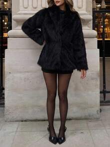 Women's French-Style Autumn/Winter Fashionable Elegant Loose-Fitting Lapel Warm Wool Coat - Black - View 6