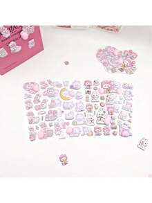 1pc/Soft And Squishy, Just Want To Squeeze! Pink-Purple 3D Flocking Stickers: Bunnies Hugging Hearts, Little Bears Lying On The Moon, Each One A Cute, Healing Item That Seems To Release Pink Bubbles, A Delightful Treasure To Sprinkle A Girlish Touch Into Your Planner. - Multicolor - View 1