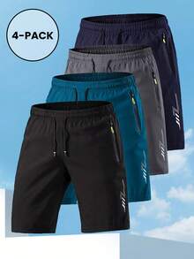 4条装男士速干蕾丝真丝短裤 - 透气弹力中长款短裤，适合健身、徒步旅行、复活节 - 湖藍色 - 查看 9