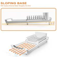 1pcs Expandable Dish Drying Rack For Sink Or Countertop, Compact Stainless Steel Dish Drainer With Removable Utensil Holder - White - View 5