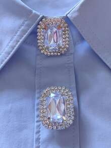 1pc/2pcs Elegant Crystal Diamond Geometric Button Cover, Button Caps, Shirt Button Covers, Clip-On Button Covers, Fashionable Crystal Cufflink Set, Suitable For Tuxedo And Wedding Dress Decoration - Gold - View 1