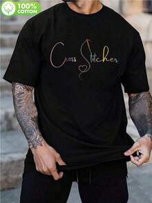 2026 New Fashion Men's T-Shirt, Oversized Men's T-Shirt 100% Cotton - Breathable Short Sleeve Crew Neck Jacket, Casual Shirt With Geometric Cross Knit Print, Plus Size And Loose Fit For Gym And Outdoor Wear, Essential For Spring, Summer And Autumn Layering (Machine Washable) Comfortable And Versatile Everyday Outfits - 黑色 - 查看 6