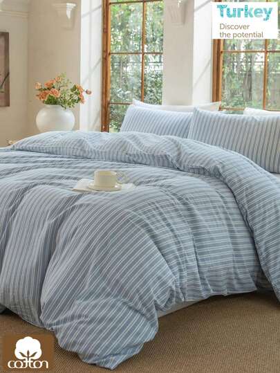 CAQQA 3-Pieces Turkish Cotton Woven Duvet Cover Set | Duvet Cover And Pillowcase, Modern Bedding For Bedroom, 135*200, 150*200 Cm, 200*200 Cm, 200*220 Cm, 220*240 Cm