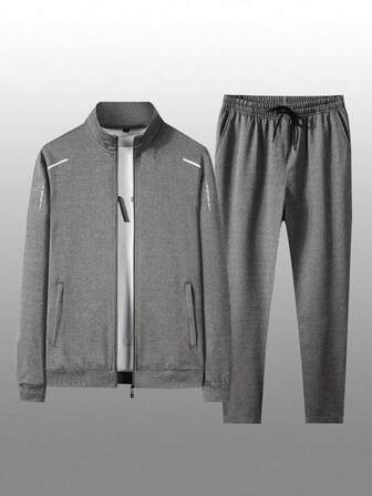 男士立领拉链运动套装，适合春秋季