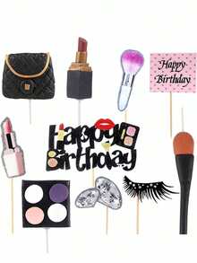 11 件或 6 件化妆蛋糕装饰、水疗生日蛋糕装饰、水疗派对用品、化妆主题派对蛋糕装饰，包括口红、粉状腮红和钻石刷插件，适合女士生日派对装饰、单身派对蛋糕装饰（手工制作，轻微瑕疵属正常现象，介意请勿购买） - 彩色 - 查看 5