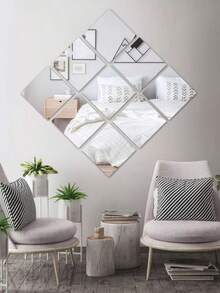 1/4 片无框高清亚克力镜贴 - 多场景墙面装饰镜，适用于家庭和办公室，可用作健身瑜伽镜、全身化妆镜，是健身房、更衣室、浴室、衣柜门等场景的理想之选。