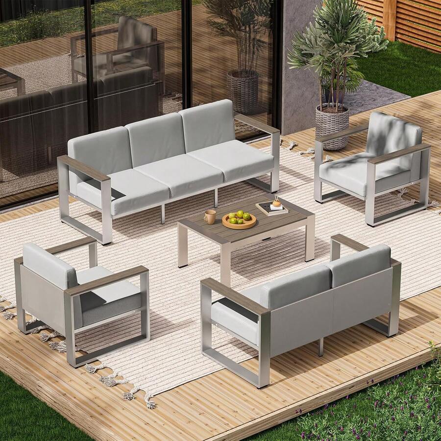 Conjunto de Muebles de Patio al Aire Libre, Asientos, Conjuntos de Conversación de Patio al Aire Libre con Asiento Ergonómico y Cojines Gruesos Lavables, Muebles Seccionales Modernos para Balcón, Porche (Gris) - Gris - Ver 1