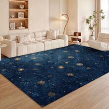 Large Retro  Navy Blue And Gold Area Rug - Dark Blue And Gold Star Pattern, Soft And Fluffy Texture, Floor Mat, Suitable For Living Room, Bedroom, Entrance, Office - Navy Blue Home Decor, Traditional  Style, Large Rectangular Floor Mat, Suitable For High Traffic Areas, Indoor Use, Dark Blue And Gold Tone Luxury Floor Mat, Vintage Carpet, Large Living Room Rug, Large Living Room Mat, Bedroom Area Rug - 彩色 - 查看 6