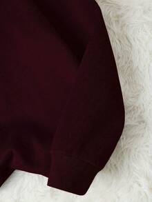 Women's Elegant Sweatshirt With Embroidered Bear Design, Wine Color, Casual Drop Shoulder Crew Neck Long Sleeve Pullover For Autumn/Winter - Red - View 6
