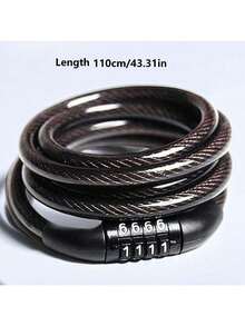 1pc Leather Strap Chain Combination Lock, 4-Digit Password Lock For Bicycle, Mountain Bike, Electric Bike, Steel Cable Chain Bike Anti-Theft Lock - Multicolor - View 6