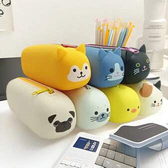 Estuche de lápices de silicona de gran capacidad, caja de papelería con diseño de animal suave, bolsa portátil de papelería, para estudiantes