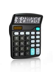 1个太阳能双电源12位显示15°倾斜角度高级黑色设计计算器，适用于办公室、银行、前台、超市等场所 - 黑色 - 查看 4